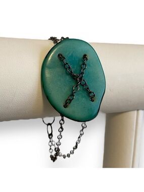 Shell Bracelet Button Style Gunmetal Hardware Double Chain